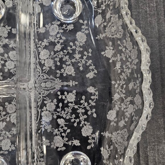 Vintage Cambridge 4 Toed 3 Part Celery Relish Dish in Rose Point Clear Pattern # - Picture 2 of 12